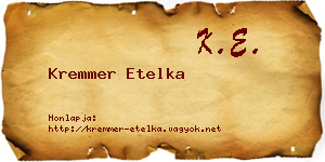 Kremmer Etelka névjegykártya